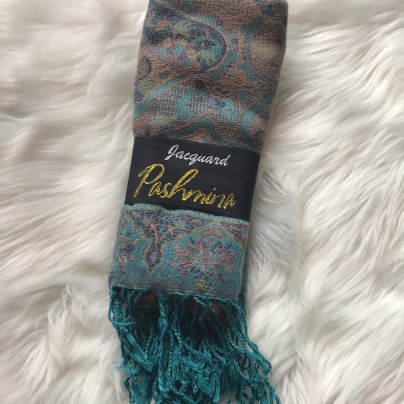 NWT Pashmina Scarf Aqua Green | Dry Clean Only |Paisley Wrap Shrug - Picture 1 of 11